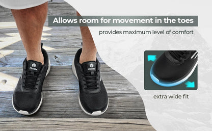 FitVille Walking Shoes for Men Wide Width Thick sole Lightweight Breathable Sneakers Shoes for Plantar Fasciitis Pain Relief