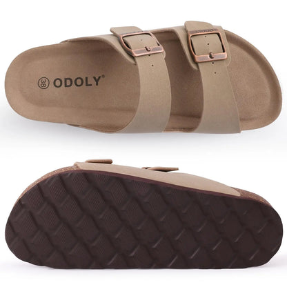 Crestar Women's Cork Footbed Slide Sandal Adjustable Buckle Summer Outdoor Suede Sandals with Arch Support Non-slip Beach Shoes