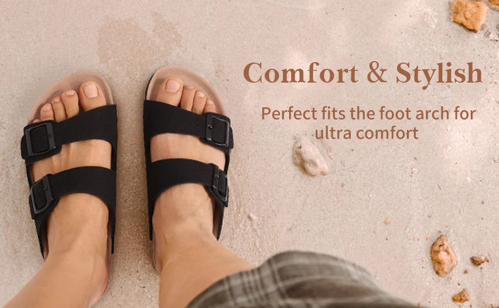 Crestar Women's Cork Footbed Slide Sandal Adjustable Buckle Summer Outdoor Suede Sandals with Arch Support Non-slip Beach Shoes