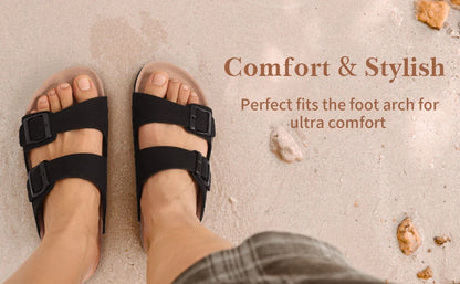 Crestar Women's Cork Footbed Slide Sandal Adjustable Buckle Summer Outdoor Suede Sandals with Arch Support Non-slip Beach Shoes