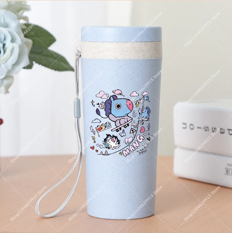 350ml BT21 Portable Water Bottle COOKY TATA RJ Cute Anime Leak-proof Plastic Drinking Cup Milk Coffee Juice Cup Drinkware Gift