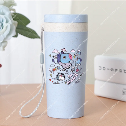 350ml BT21 Portable Water Bottle COOKY TATA RJ Cute Anime Leak-proof Plastic Drinking Cup Milk Coffee Juice Cup Drinkware Gift