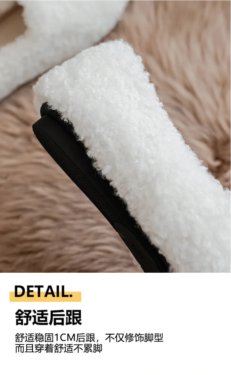 Big Size 43 Women Lambswool Slippers Winter Sheep Fur Shoes Ladies Flat Cotton Slides Home Pantuflas Daily Slip On Furry Mules