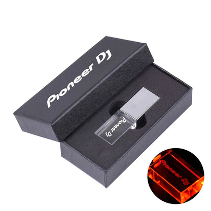Hot Sale Pioneer DJ Crystal USB 2.0 Flash Drive 128GB Real Capacity Memory Stick 64GB Silver Case LED Light Pen Drive with Box