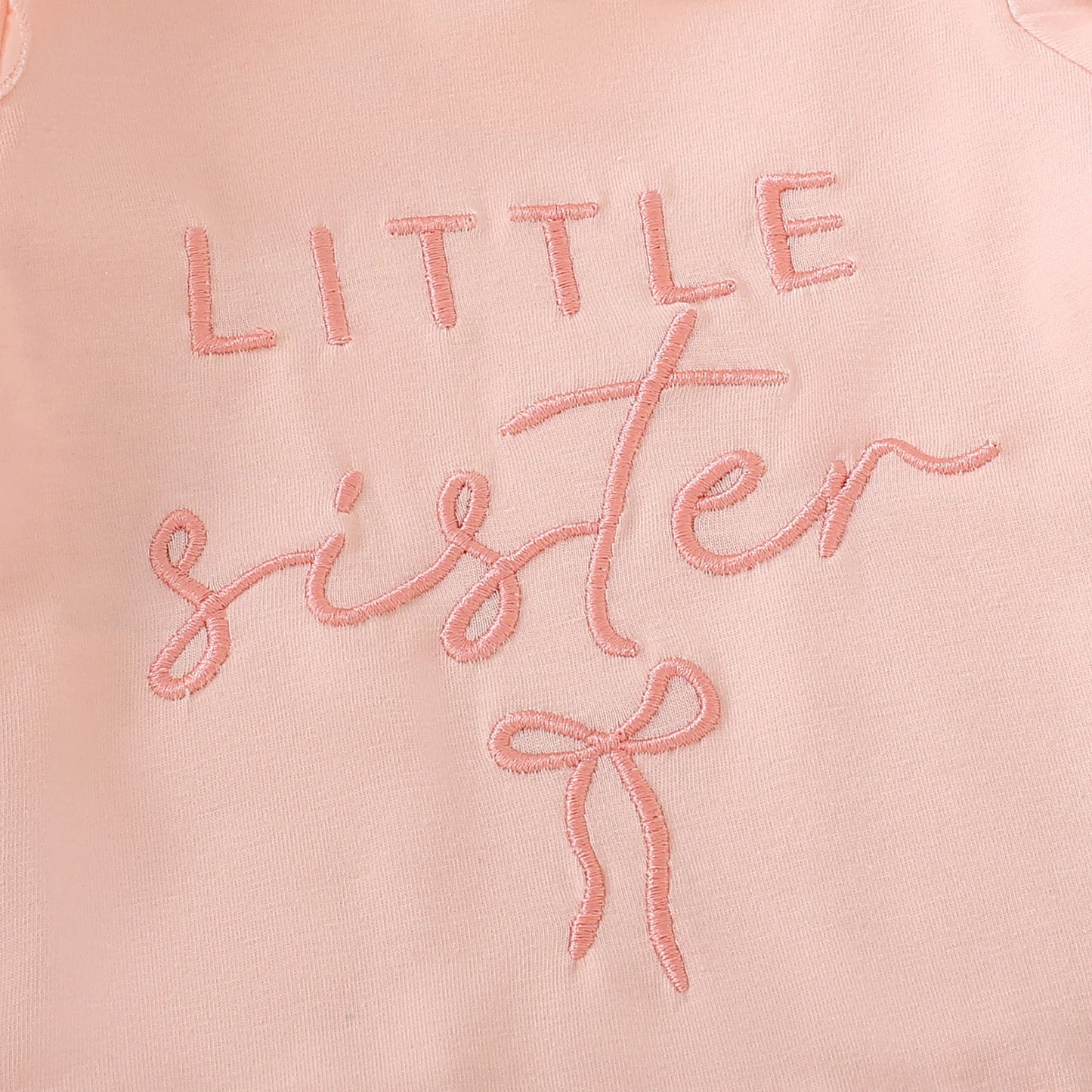 Summer unisex baby pink short-sleeved letter-print romper, shorts, bow hair accessory and belt – 4-piece set