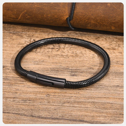 Vnox 5mm Round Snake Chain Bracelets for Men Women Black Silver Color Waterproof Cocoon Links Wristband Simple Cool Jewelry