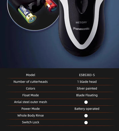 Panasonic Electric Razor For Men, Battery-Operated Travel Shaver, Cordless Wet Dry Lightweight Shaver with Ergonomic Grip ﻿