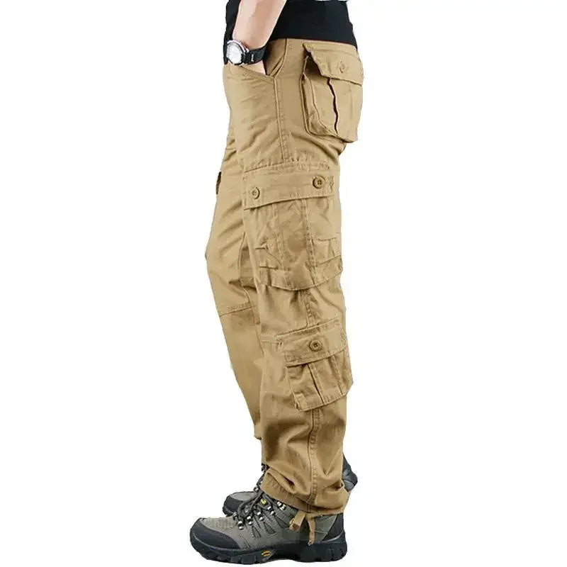 Cross-Border Men's Cargo Pants Spring Autumn Loose-Fit Pure Cotton Multi-Pocket Plus Size Straight-Leg Casual Pants