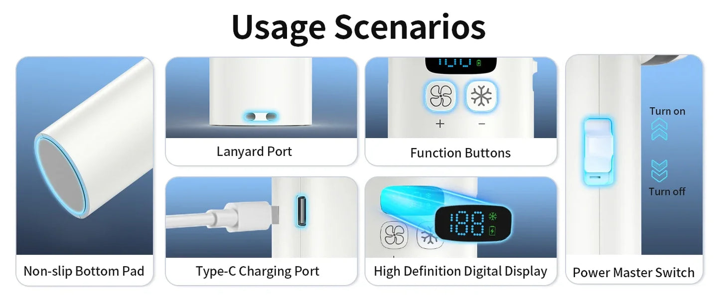 5200mAh Portable Mini Handheld Fan with LED Display Semiconductor Refrigeration 100 Speeds USB Rechargeable Battery Outdoor Fan