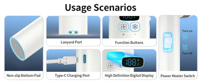 5200mAh Portable Mini Handheld Fan with LED Display Semiconductor Refrigeration 100 Speeds USB Rechargeable Battery Outdoor Fan