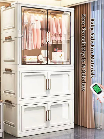 Multi-Functional Folding Storage Cabinet with Doors White/Black/Gray for Home Office Kitchen Bathroom Organizer