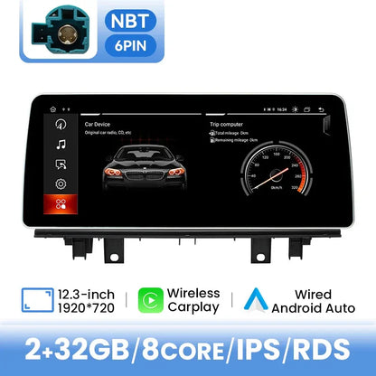 Wireless Carplay Android 12 12.3 Inch IPS 1920*720P Car Multimedia Player For BMW X1 F48 2016 2017 NBT System 4G Wifi Navigation