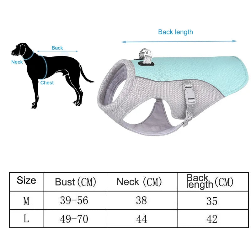 Dog Cooling Vest Dog Harness Cooler Jacket ,Reflective Breathable for Walking Dog Outdoor Camping and Hunting Training