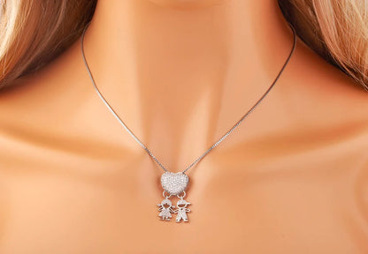 New Trendy Classic Design Shiny Crystal Zircon Charm Boy/Girl Pendant Necklaces For Women Mother's Day Chain Choker Jewelry Gift