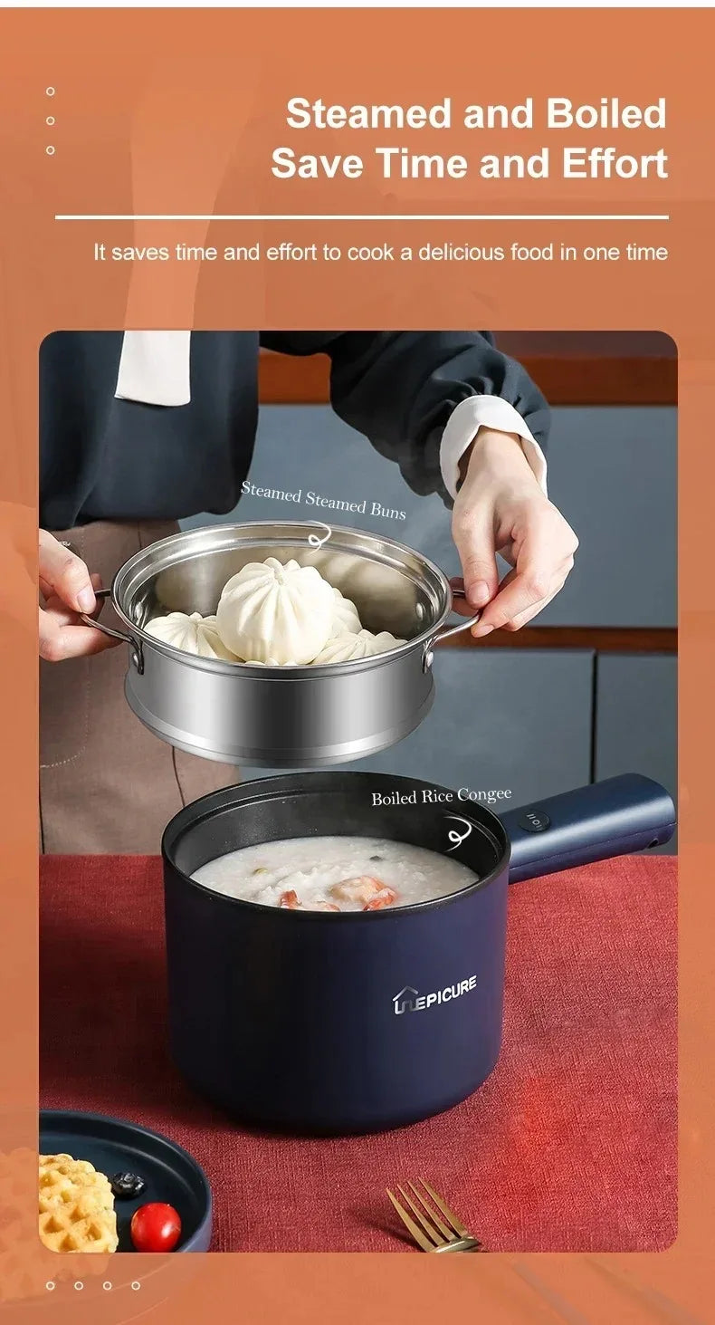 Non-stick Multifunctional Electric Skillet For Dormitory and Home Use Single/Double Layer Hot Pot Electric Rice Cooker 220V