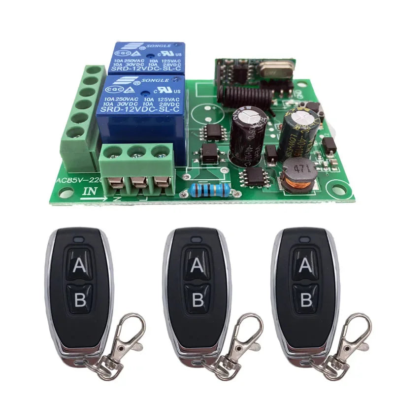 433MHz Universal Wireless Remote Control AC220V 2CH rf Relay Receiver and Transmitter for Universal Garage door and gate Control