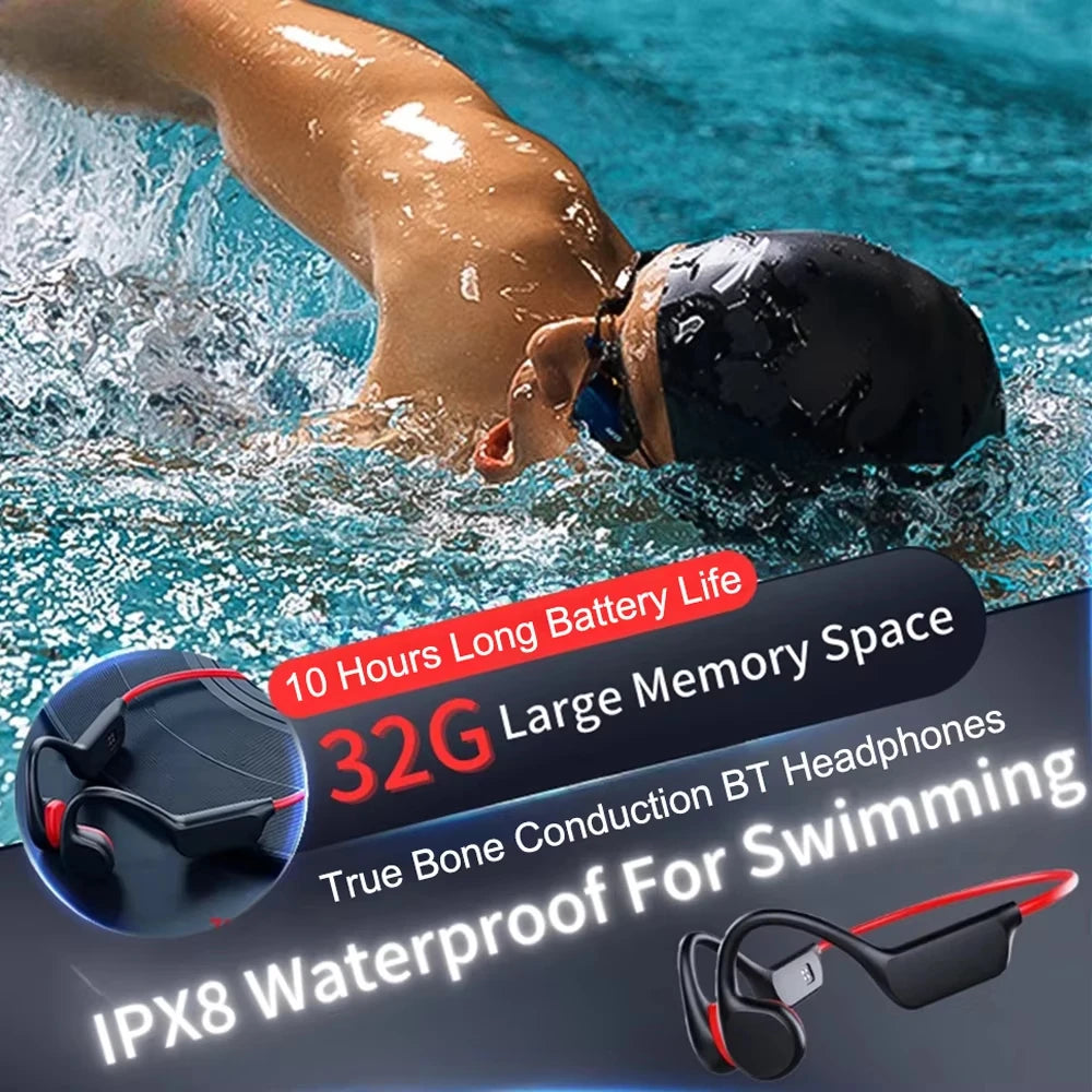 Bone Conduction Headphones IPX8 Waterproof MP3 32GB Bluetooth5.4 Wireless Headphones With Mic Swimming Sports Fitness