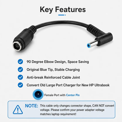7.4x5.0mm to 4.5x3.0mm Tip DC Power Adapter Charger Connector for HP Laptop Stream Spectre Pavilion Envy Elitebook Split Chrome
