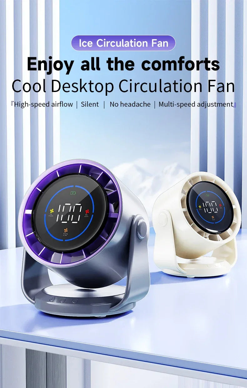 Rechargeable Portable Desktop Fan Digital Multi-Speed Cooling Fan for Indoor Outdoor Home Office Use