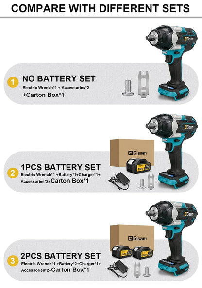 Gisam 1800N.M Torque Brushless Electric Impact Wrench 1/2 inch Screwdriver Cordless Wrench Power Tool For Makita 18V Battery Pin