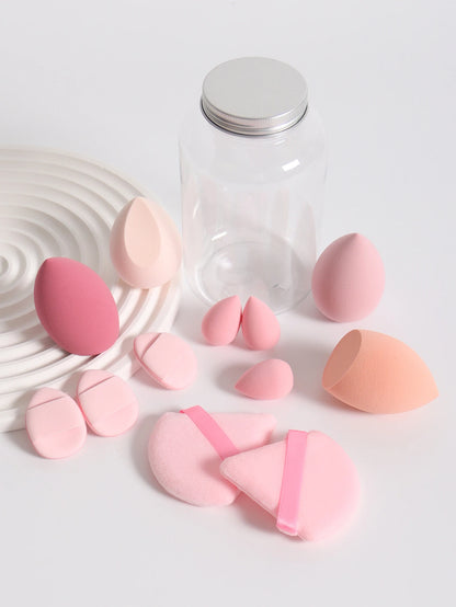 12Pcs Makeup Sponge Set with Storage Jar Latex-Free, Makeup Sponge Finger Puff, Dual-Use Wet & Dry Foundation Cosmetic Puffs