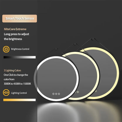 LUVODI 32-Inch Large Round Bathroom Mirror with LED Lights Black Frame Touch Sensor Lighted Mirror for Bathrooms