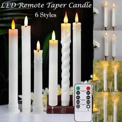 Lot de 6 ou 12 bougies coniques ivoire sans flamme à LED, effet scintillant, avec télécommande, mèche 3D, fonctionne sur piles, décoration de Noël, fenêtre ou mariage