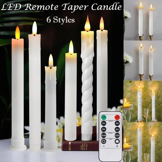 Lot de 6 ou 12 bougies coniques ivoire sans flamme à LED, effet scintillant, avec télécommande, mèche 3D, fonctionne sur piles, décoration de Noël, fenêtre ou mariage