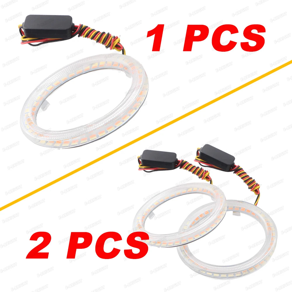 2PCS 24V 12V Angel Eyes Halo Rings White Amber 4014LED Cars Headlight DRL Driving Light 60 70 80MM 90MM 95MM 100MM 110MM 120MM