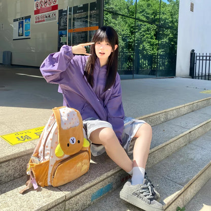 Kawaii Rilakkuma Cartoon Plush Backpack Cute Bear Younger Sister Large Capacity Student Schoolbag Lovely  Birthday Present gift