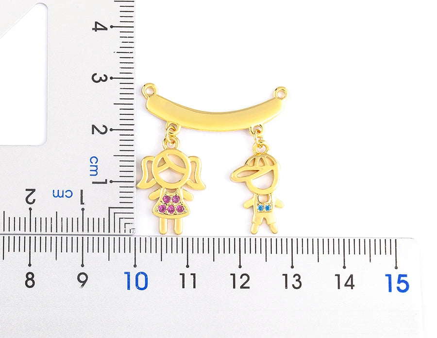 Nidin Exquisite Gold Plated Mom Daughter Necklace Girl Boy Pendant Chain Choker Cubic Zirconia Jewelry Mother's Day Gift
