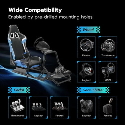 Sim Racing Cockpit with Adjustable Seat Wheel Stand for PS5 PS4 PC Gaming