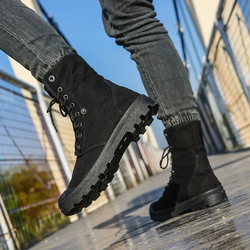2024 Men's Fashion Canvas Shoes Spring and Autumn Outdoor Shoes Thick-soled High-top Shoes Cuff Shoes Fashion Sports Shoes