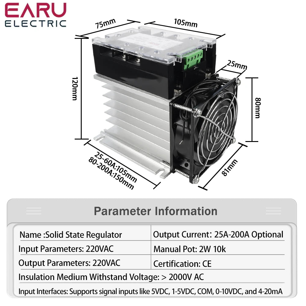 220V AC Single Phase Full Isolation Voltage Regulator Module 25-200A With Heat Sink Fan Kit - SMT DCB High Precision Industrial
