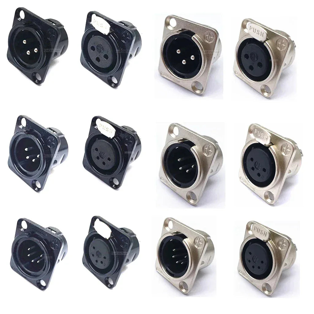 1pcs 3,4,5,6,7 pin Male/Female Black/Silver Metal Square XLR Speaker Panel mount socket Connector