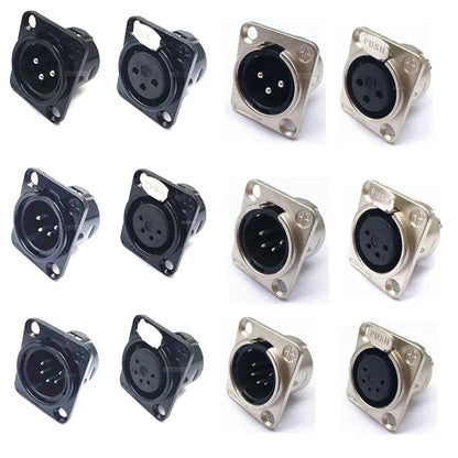 1pcs 3,4,5,6,7 pin Male/Female Black/Silver Metal Square XLR Speaker Panel mount socket Connector