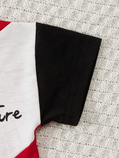Summer Baby Boys 6-12M Red Black White Color Block "Future" Print Short Sleeve T-Shirt & Elastic Waist Shorts 2Pcs Set Casual Da