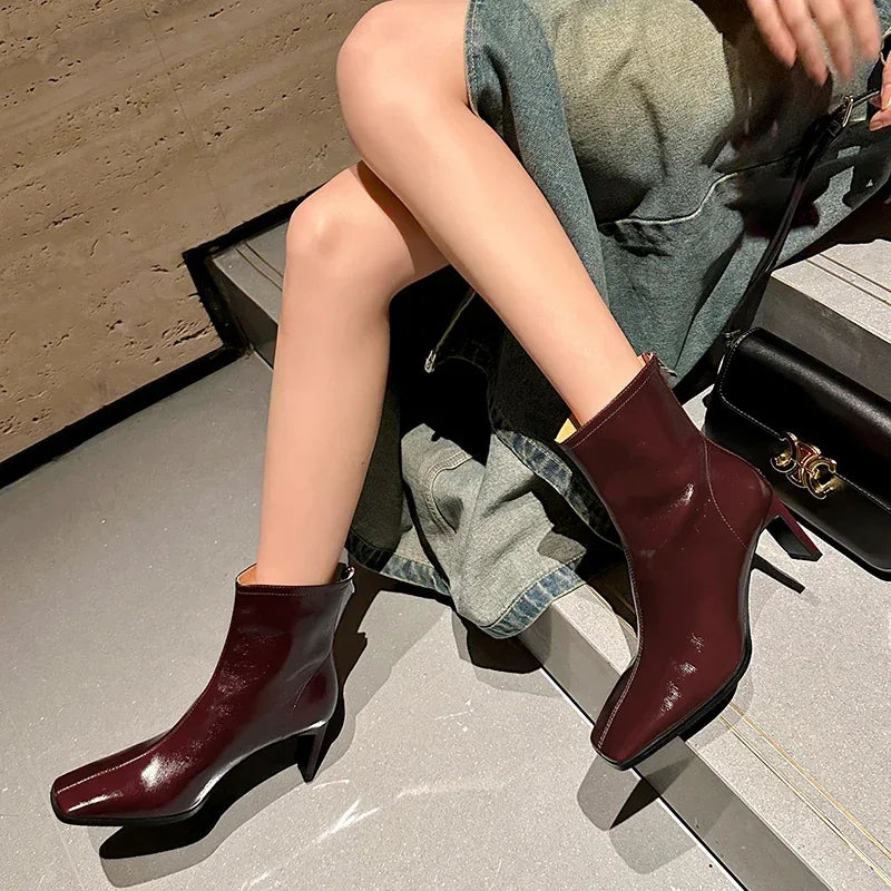 JOZHAMTA Size 34-43 Women Ankle Boots Real Leather Thick High Heel Shoes Fall Winter 2025 Casual Office Lady Dress Short Booties