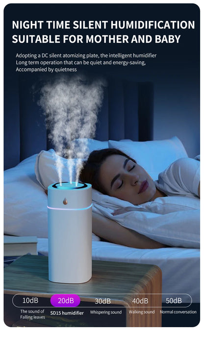 Triple-Nozzle 600mL Waterdrop Mist Humidifier: Fast & Gentle Moisture for Your Space