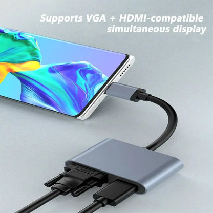 USB C HUB Adapter 4-in-1 with USB 3.0 HDMI VGA for MacBook Nintendo Samsung Huawei Xiaomi Laptop Desktop Computer