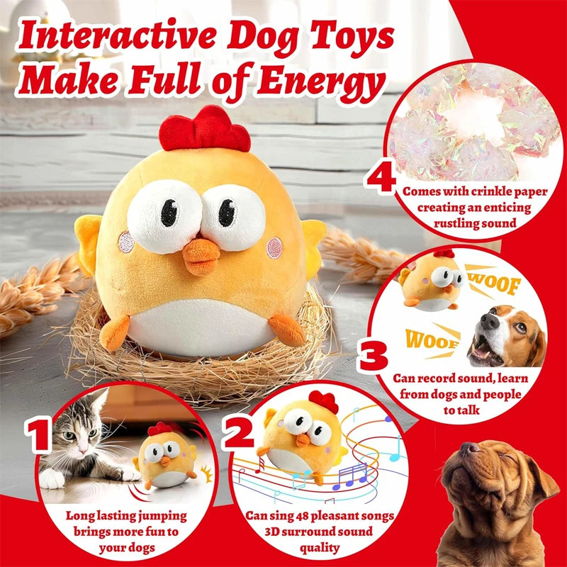 Interactive Dog Toy, Squeaky Moving Ball Toy with Jumping & Music Modes, Rechargeable Plush Chew Cute Pet Cat Dog Toys