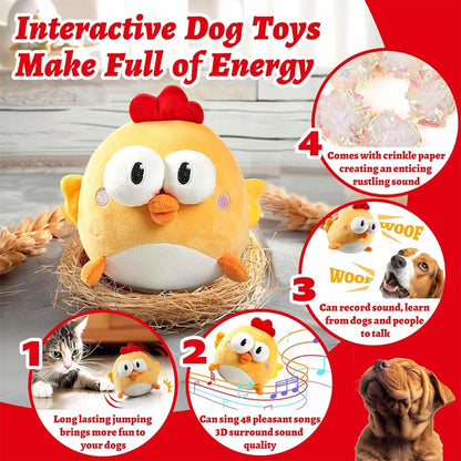 Interactive Dog Toy, Squeaky Moving Ball Toy with Jumping & Music Modes, Rechargeable Plush Chew Cute Pet Cat Dog Toys