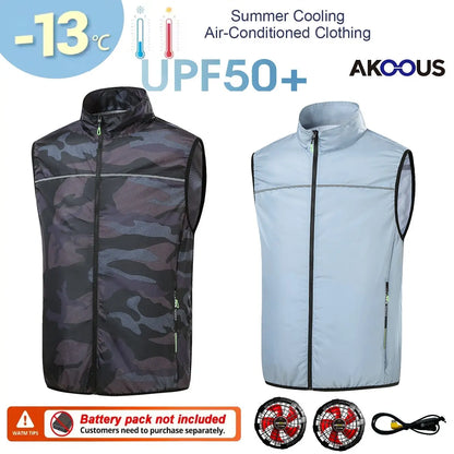 AKOOUS 12V/5V USB 4 Fans Cooling Vest Men Wearable Air Conditioned Clothes for Outdoor Work Fishing Hiking Loose Cool Vest