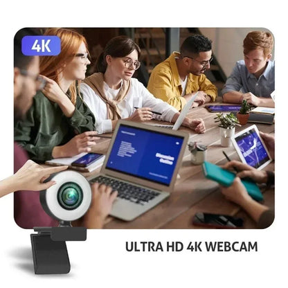 4K Webcam Mini Camera Full HD Webcam With Ring Fill Light Microphone USB Live Broadcast For Youtube PC Laptop Video Shooting