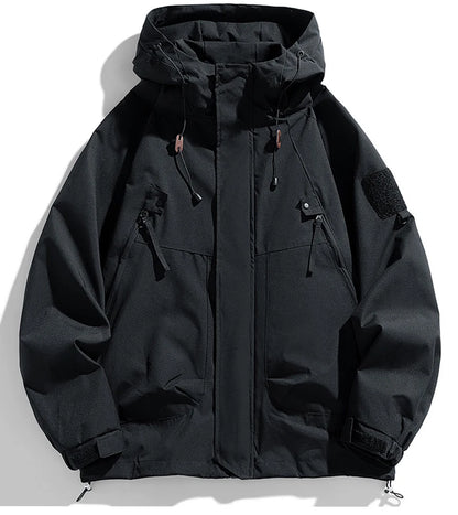 Windbreakers Men Hooded Jacket Zipper Coat Cargo Waterproof Black Bomber Camping Loose Thin Softshell Hooded Hiking Jacket