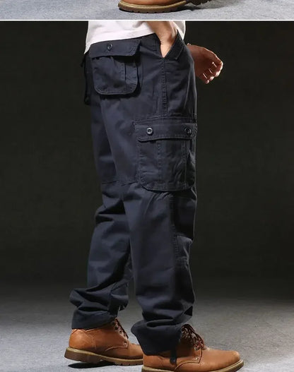 Cross-Border Men's Cargo Pants Spring Autumn Loose-Fit Pure Cotton Multi-Pocket Plus Size Straight-Leg Casual Pants