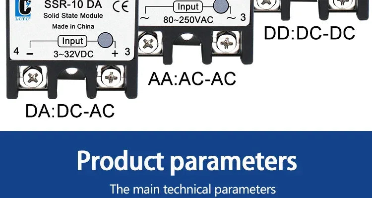 LCTC 10PCS SSR 10A 25A 40A 50A 60A 80A 100A Solid State Relay DC To AC AC To AC DC To DC Single Phase Control Relay