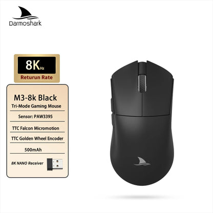 Darmoshark M3 Gaming Mouse Dual Mode 8K Wireless Tri-Mode PAW3395 Big Hand Macro Game Mouse 26000 DPI Lightweight Mice