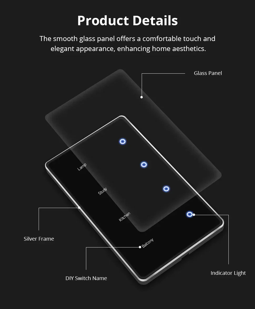 Zemismart Zigbee DIY Name Switch US Black Touch Panel Smart Display Screen Light Switch Work with Tuya Smart Life App