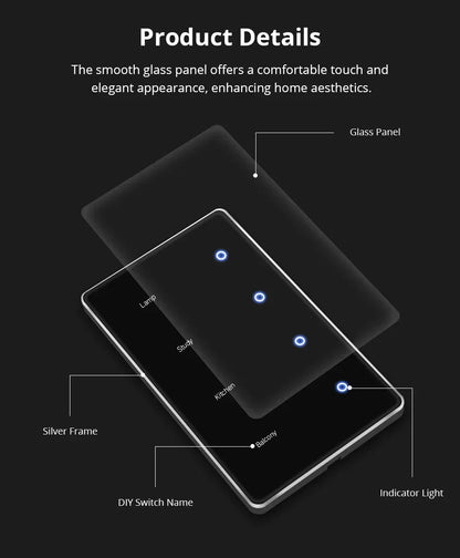 Zemismart Zigbee DIY Name Switch US Black Touch Panel Smart Display Screen Light Switch Work with Tuya Smart Life App
